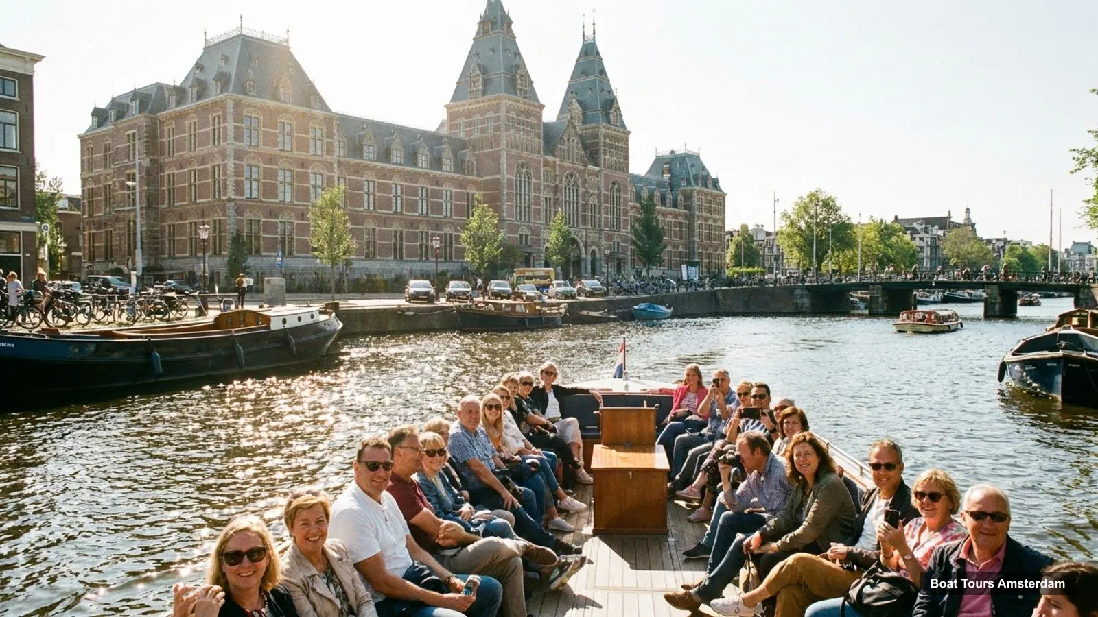 Boat Tours Amsterdam – sightseeing boat on the water near Rijksmuseum