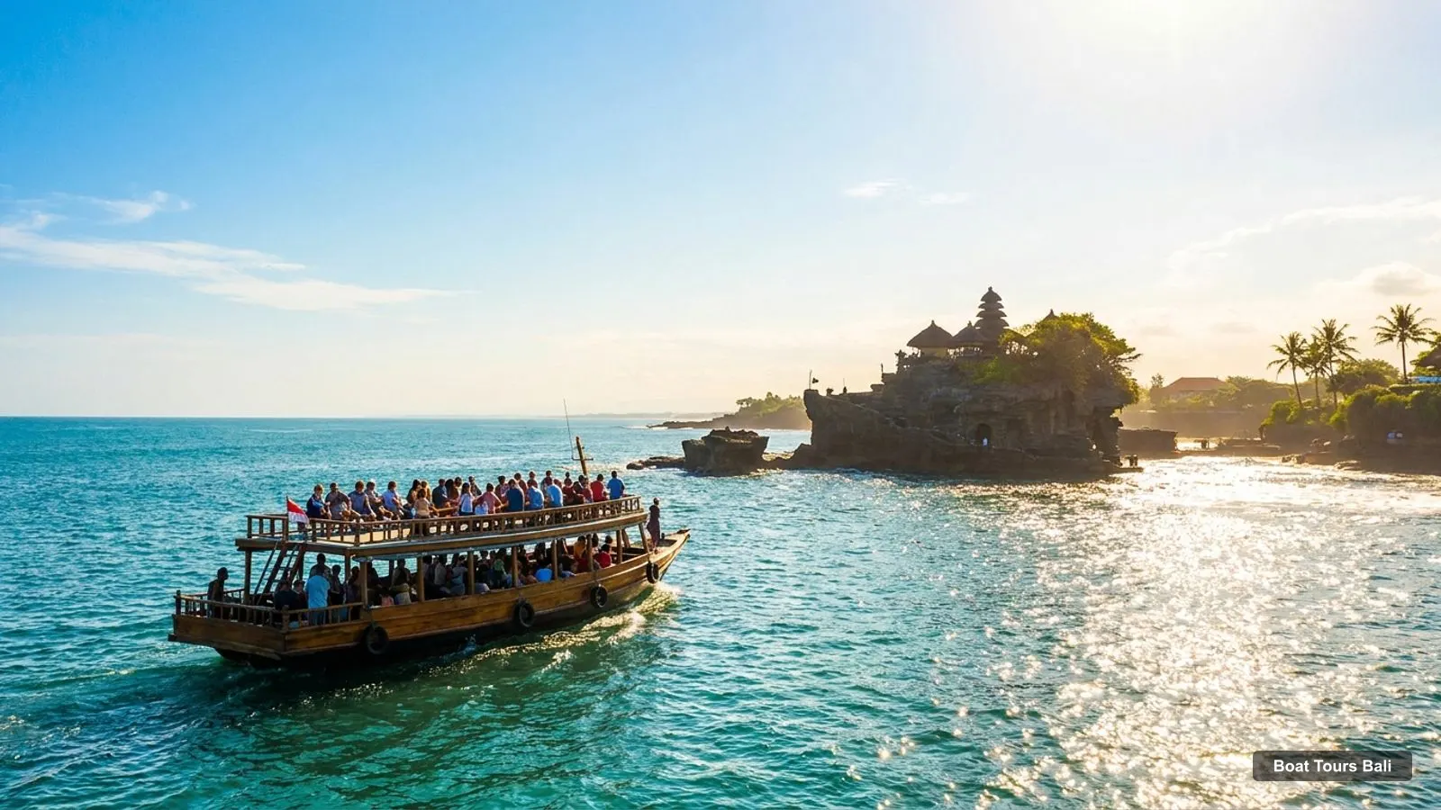 Boat Tours Bali – sightseeing boat on the water near Tanah Lot