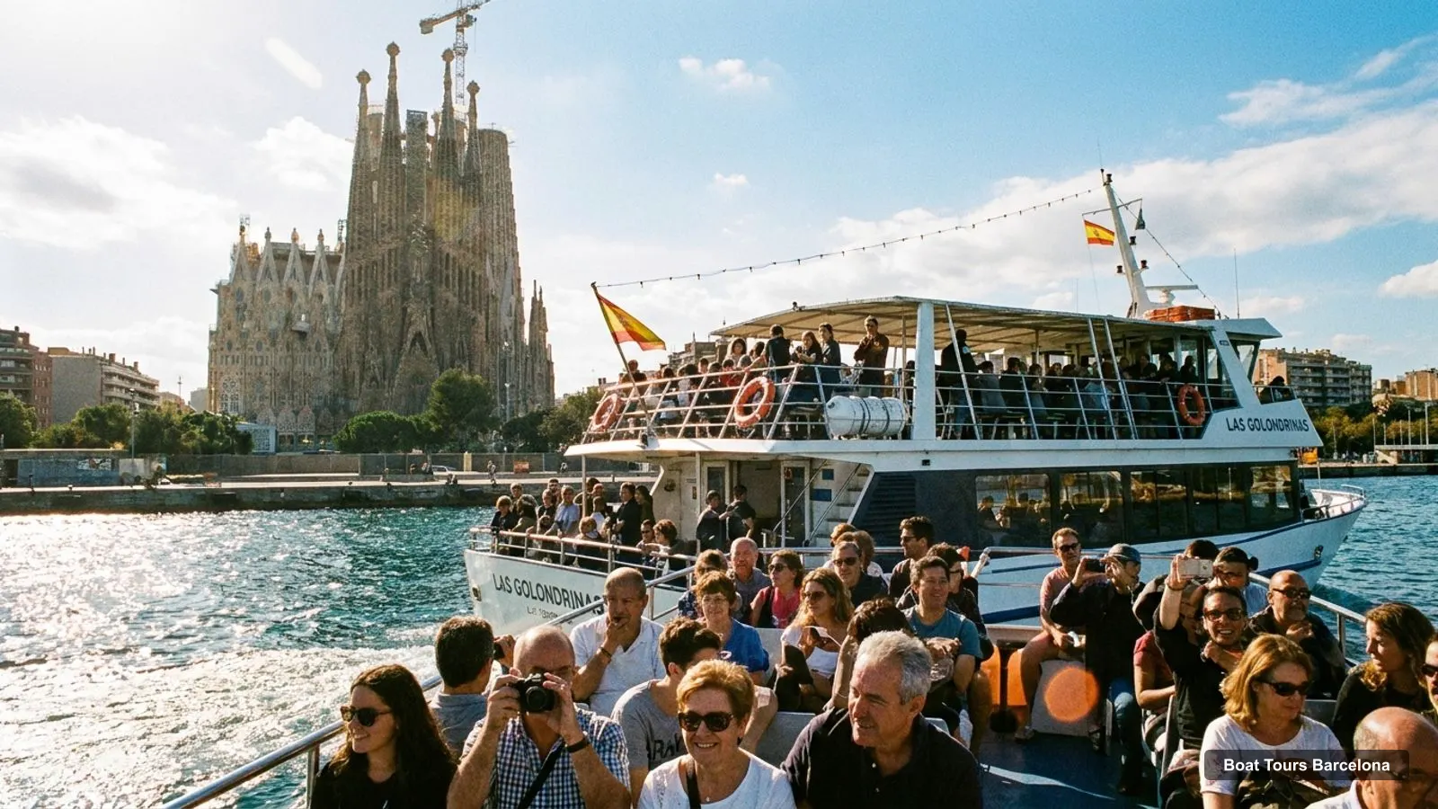 Boat Tours Barcelona – sightseeing boat on the water near Basilica of the Sagrada Familia