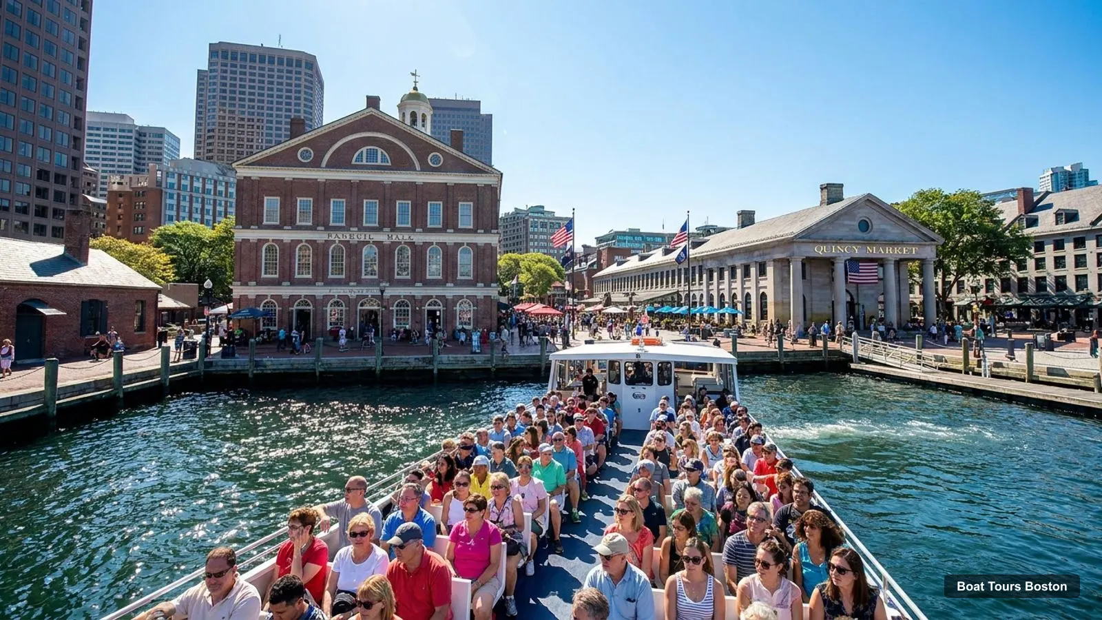 Boat Tours Boston – sightseeing boat on the water near Faneuil Hall Marketplace