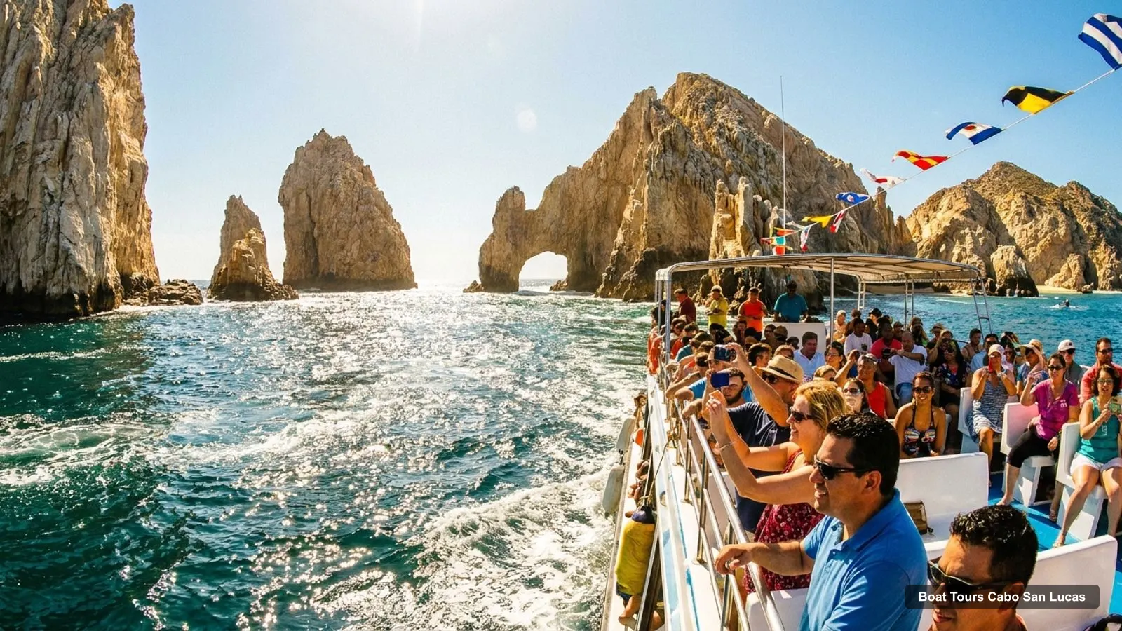 Boat Tours Cabo San Lucas – sightseeing boat on the water near The Arch of Cabo San Lucas