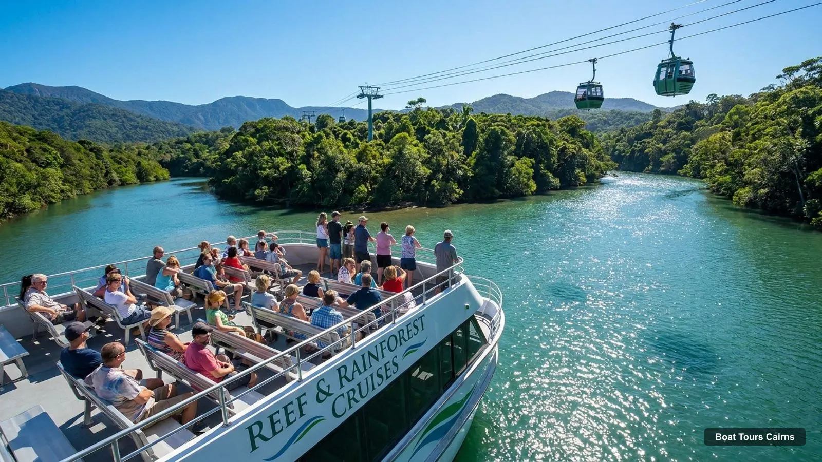 Boat Tours Cairns – sightseeing boat on the water near Skyrail Rainforest Cableway