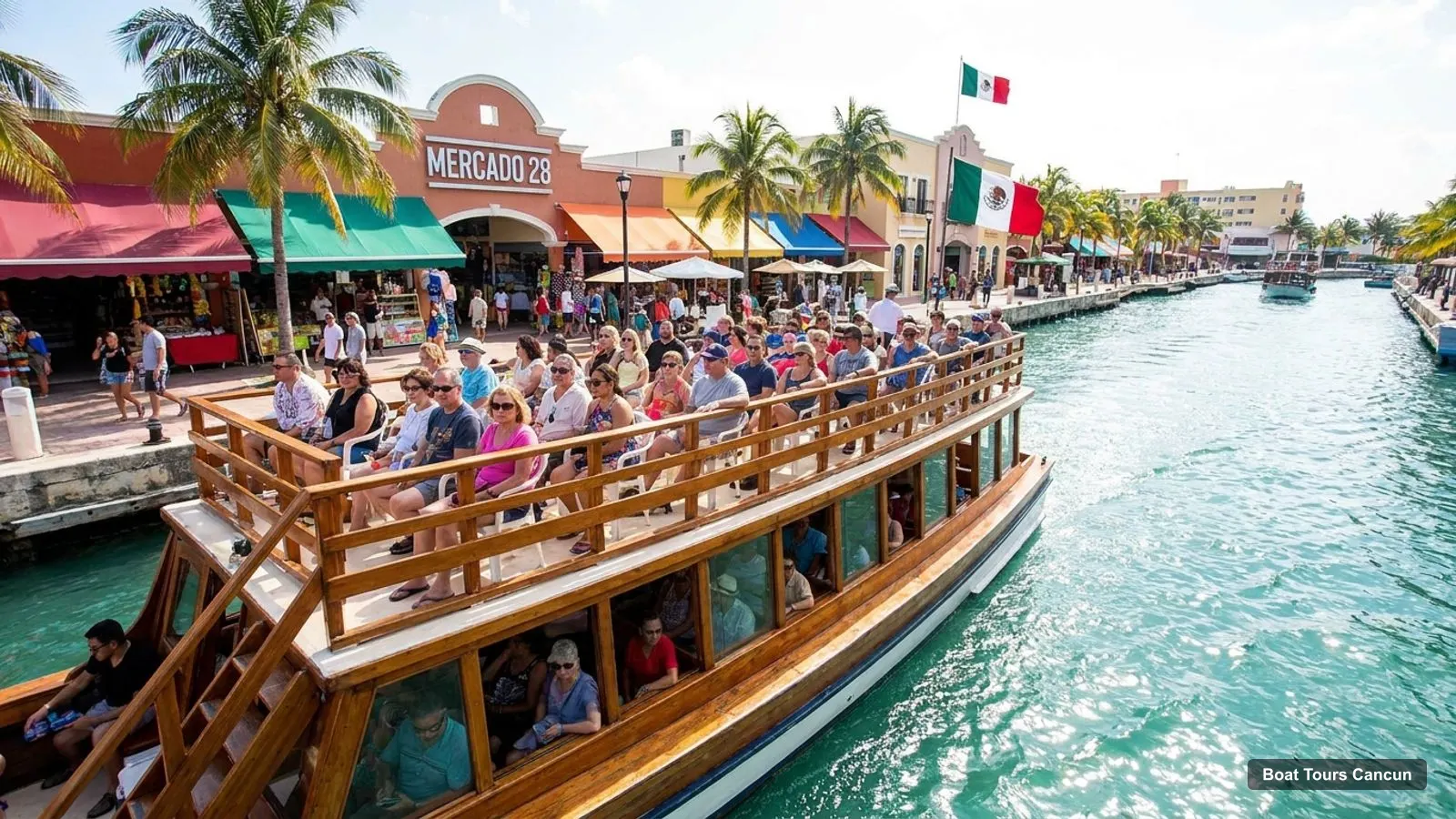 Boat Tours Cancun – sightseeing boat on the water near Mercado 28
