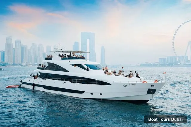 Boat Tours Dubai – Luxury Superyacht Tour with Live DJ, Swim & Open Bar
