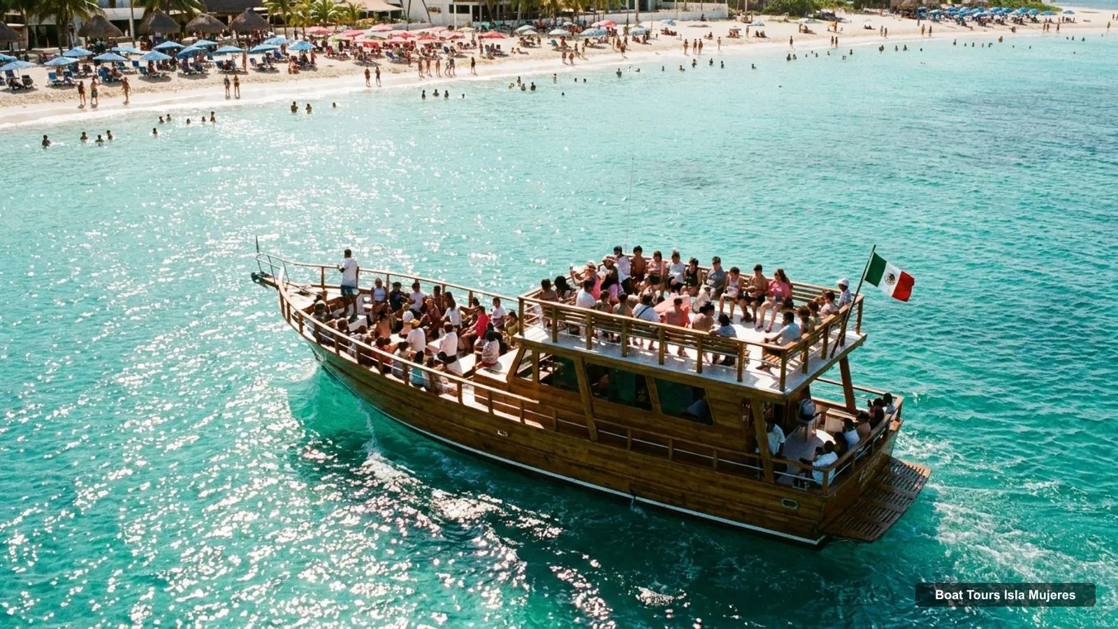 Boat Tours Isla Mujeres – sightseeing boat on the water near Playa Norte