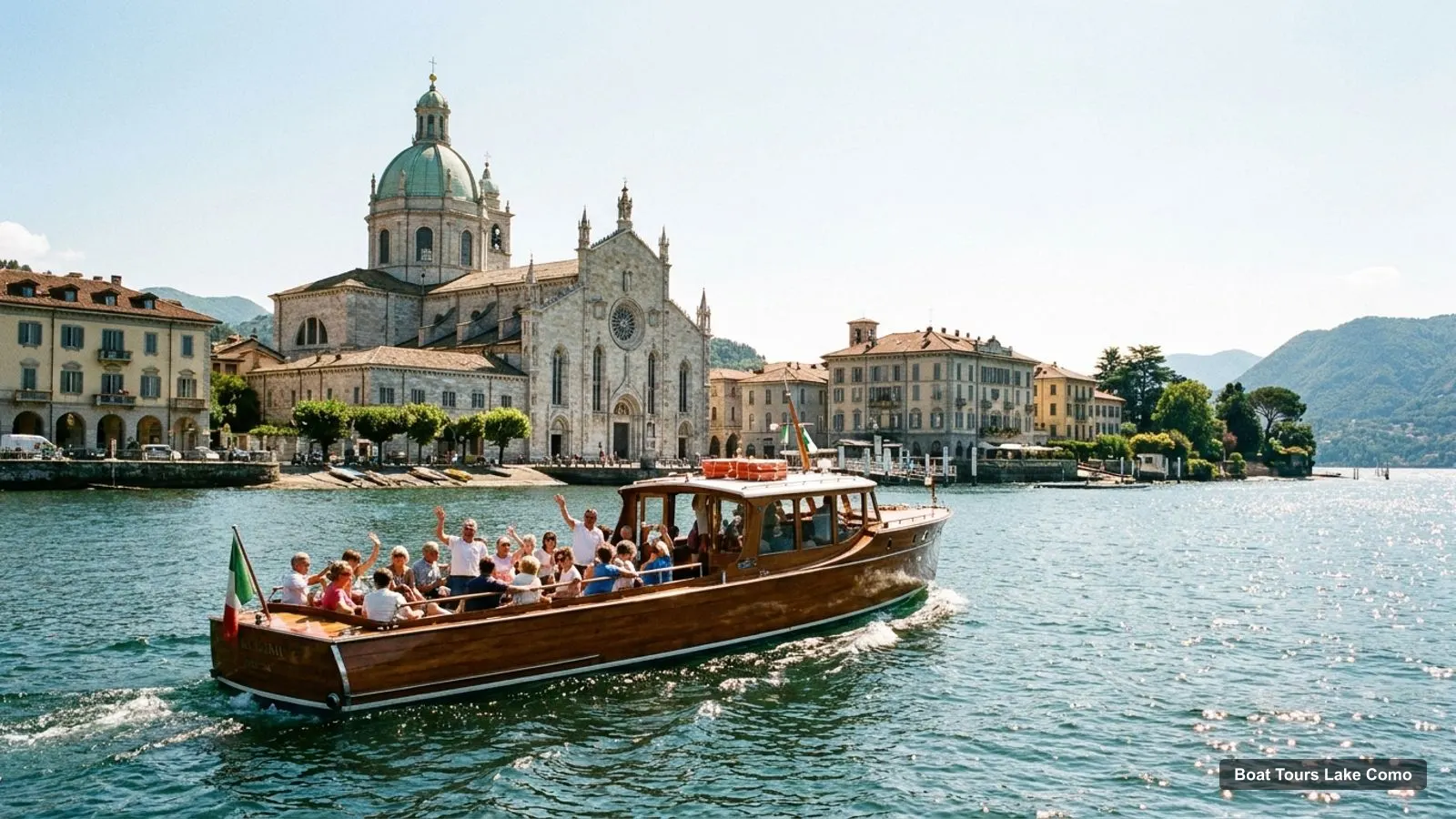 Boat Tours Lake Como – sightseeing boat on the water near Como Cathedral