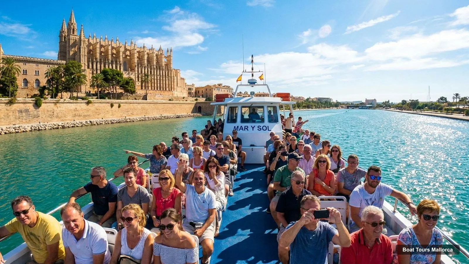 Boat Tours Mallorca – sightseeing boat on the water near Catedral-Basílica de Santa María de Mallorca