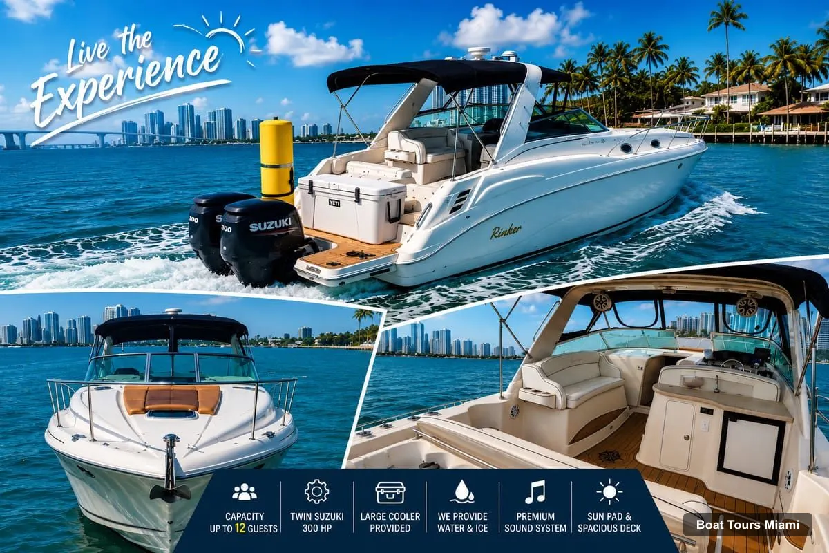 Boat Tours Miami – 37ft Private Yacht Cruise with Champagne