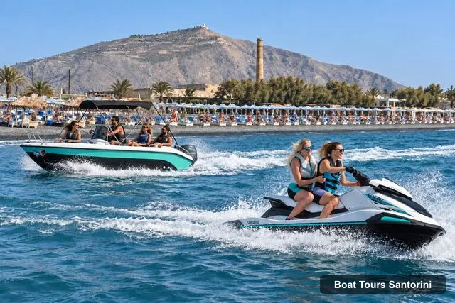 Santorini Boat Cruises – Boat rental without a license+10minutes of jet ski