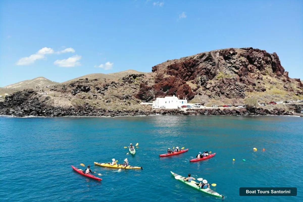 Boat Tours Santorini – Santorini Sea Kayak: Red Beach, Caves, Snorkeling & Picnic (photo 3)