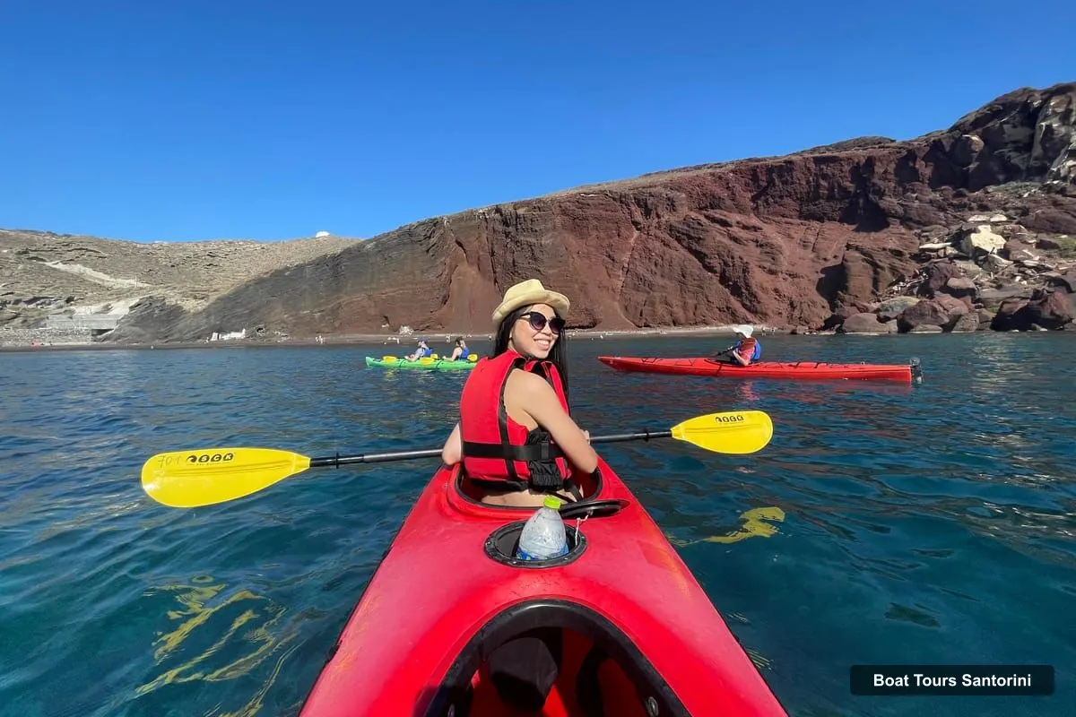 Boat Tours Santorini – Santorini Sea Kayak: Red Beach, Caves, Snorkeling & Picnic