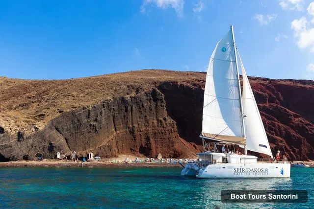 Santorini Boat Cruises – Sailing Catamaran Cruise with BBQ and Drinks