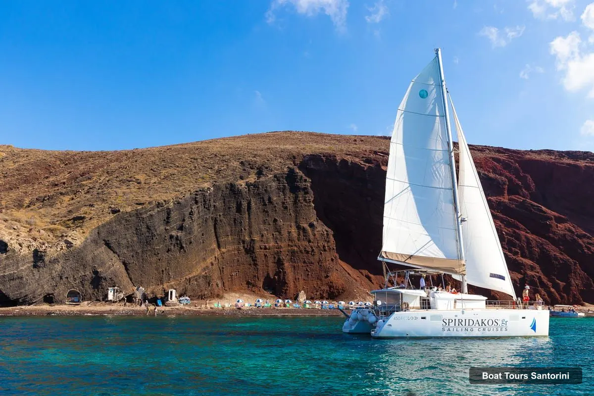Santorini Boat Cruises – Sailing Catamaran Cruise with BBQ and Drinks