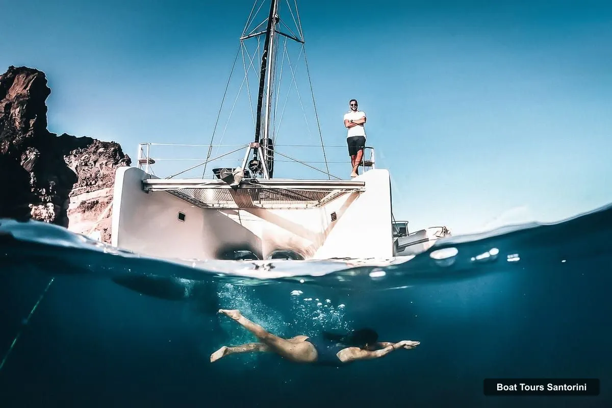 Boat Tours in Santorini – All-Inclusive Private Catamaran Experience
