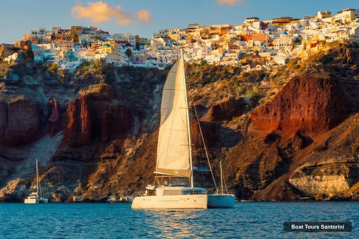 Santorini Boat Trips – Santorini Gold Catamaran Cruise with Snorkel, BBQ & Open Bar (photo 2)