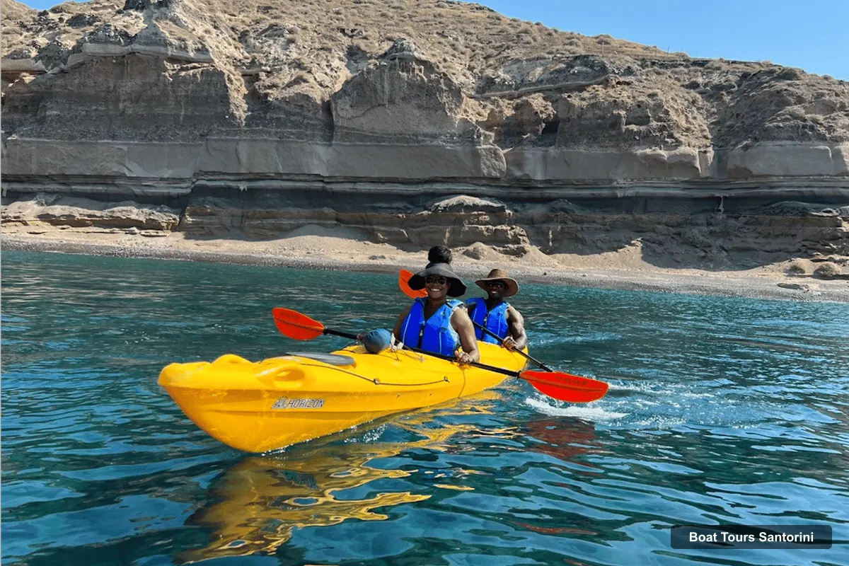 Santorini Boat Trips – Sea Caves Kayak Trip with Snorkeling and Picnic (photo 3)