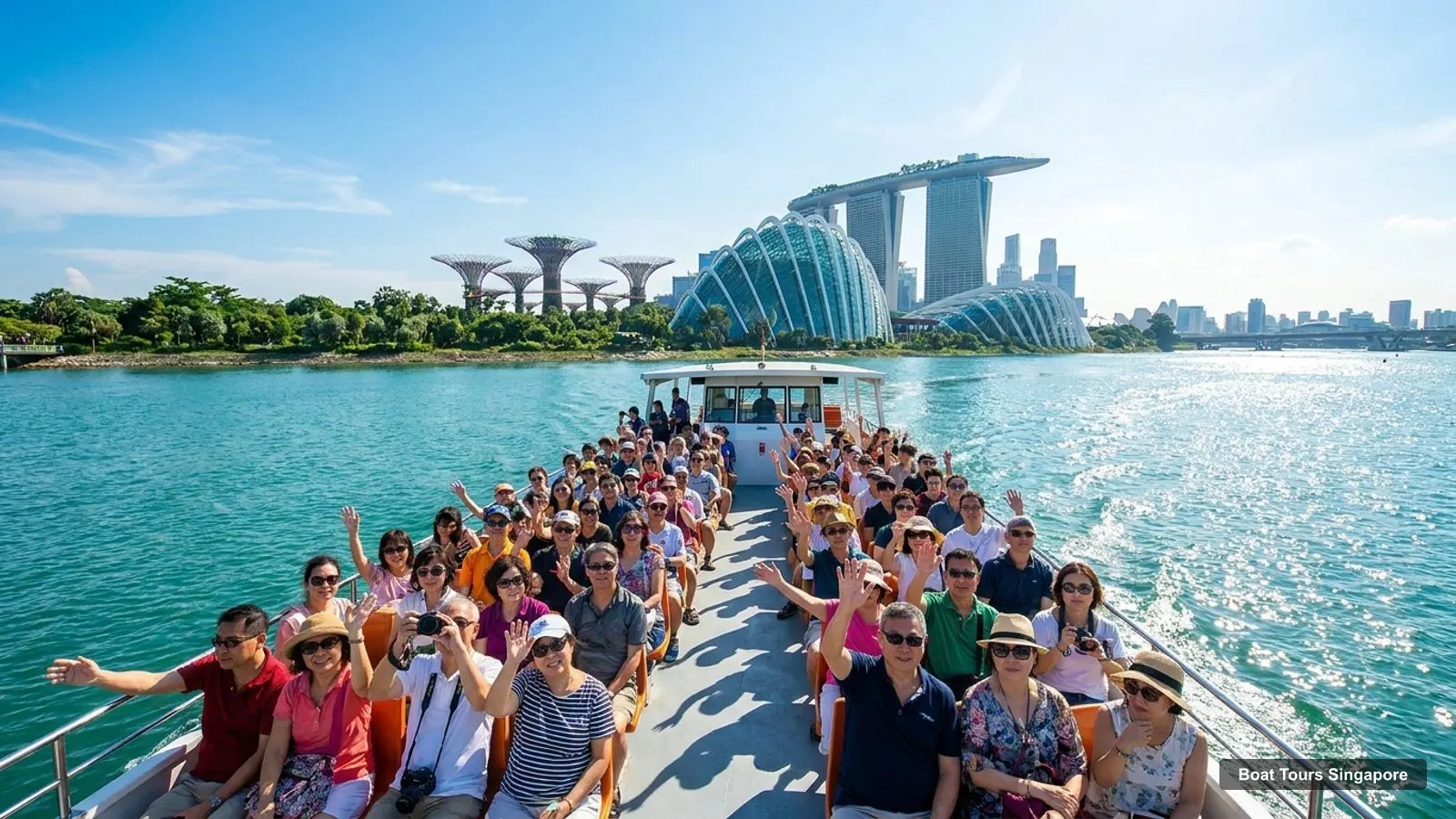 Boat Tours Singapore – sightseeing boat on the water near Gardens by the Bay